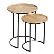 Zestaw stolików ław do salonu - drewno / metal - loft, industrial, retro