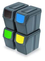 Pojemniki do segregacji śmieci - zestaw SORTIBOX 4 x 25l - antracyt