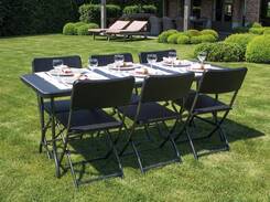 Składany stół z ratanowym wzorem 180 x 75 x 74 + 6 krzeseł