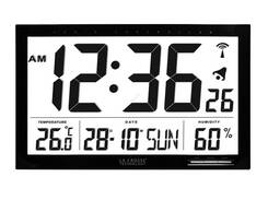Duży zegar ścienny sterowany radiowo DCF z datą, godziną , temperaturą i wilgotnością